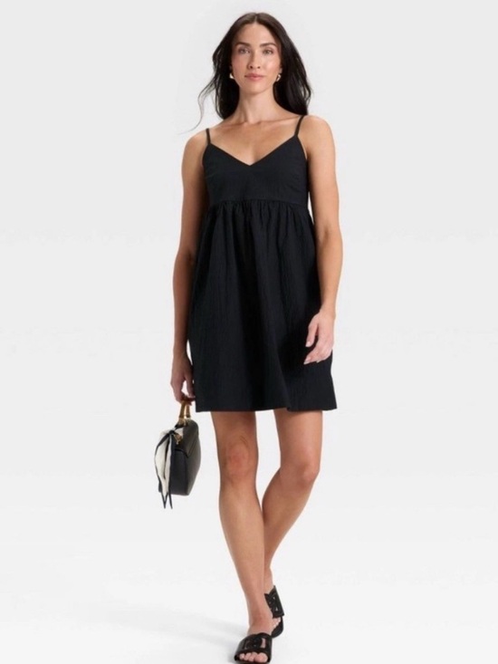 a new day Dresses & Skirts - A New Day Black Seersucker Textured Smocked Mini V Neck Dress Sz S | NWT